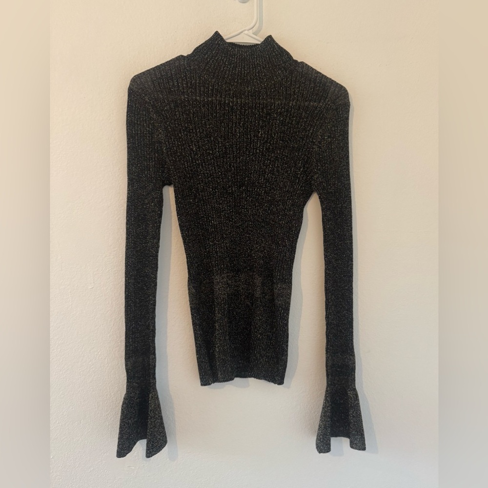 Veronica Beard Lilia Metallic Knit Mock Neck Flared Cuff Sweater Fitted Sz Small